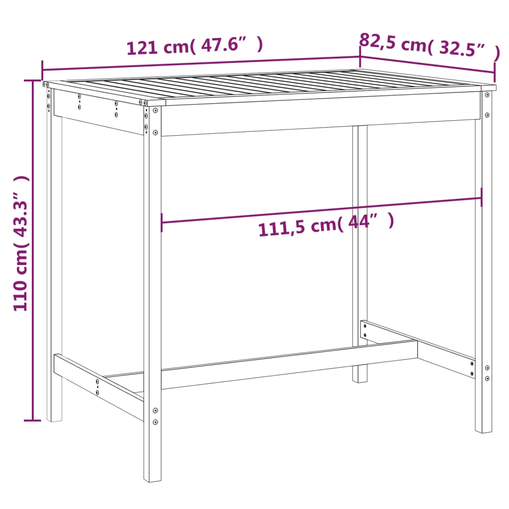 Vidaxl Stolik Ogrodowy, 121X82,5X110 Cm, Lite Drewno Daglezjowe