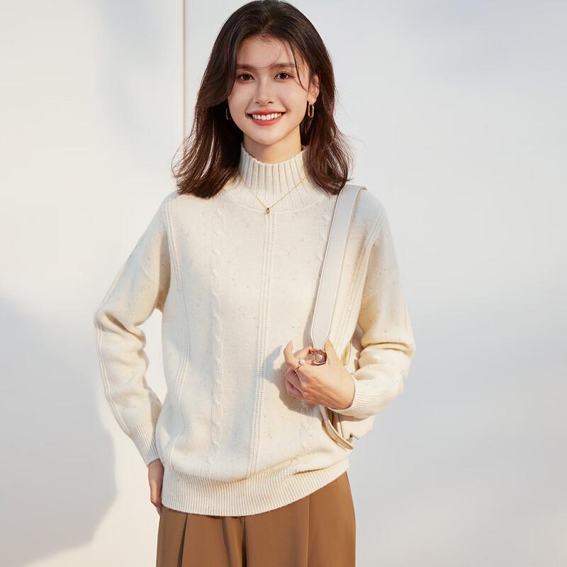 Women's Thickened 100% Merino Wool Turtleneck Cable-Knit Sweater