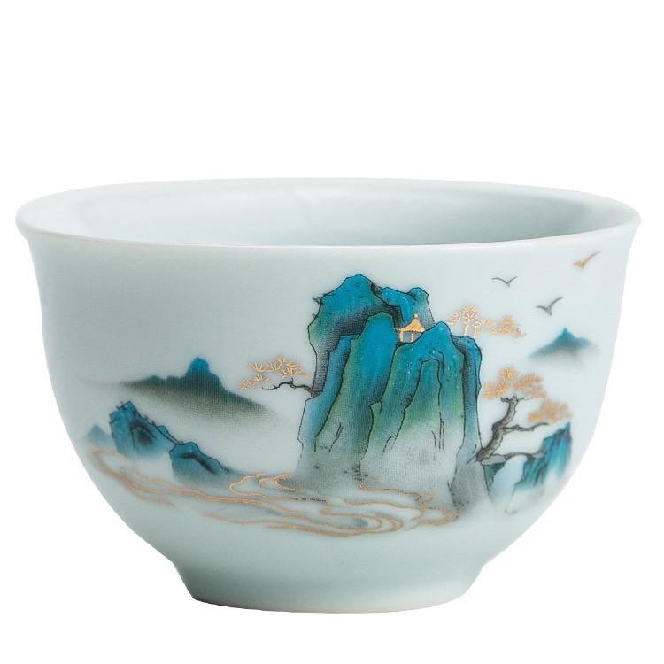 Ceramiczny kubek pojedynczy z malowidłem krajobrazowym, kubek do herbaty, kubek mistrzowski, kubek do degustacji herbaty, kubek do parzenia herbaty, zestaw do herbaty Kung Fu