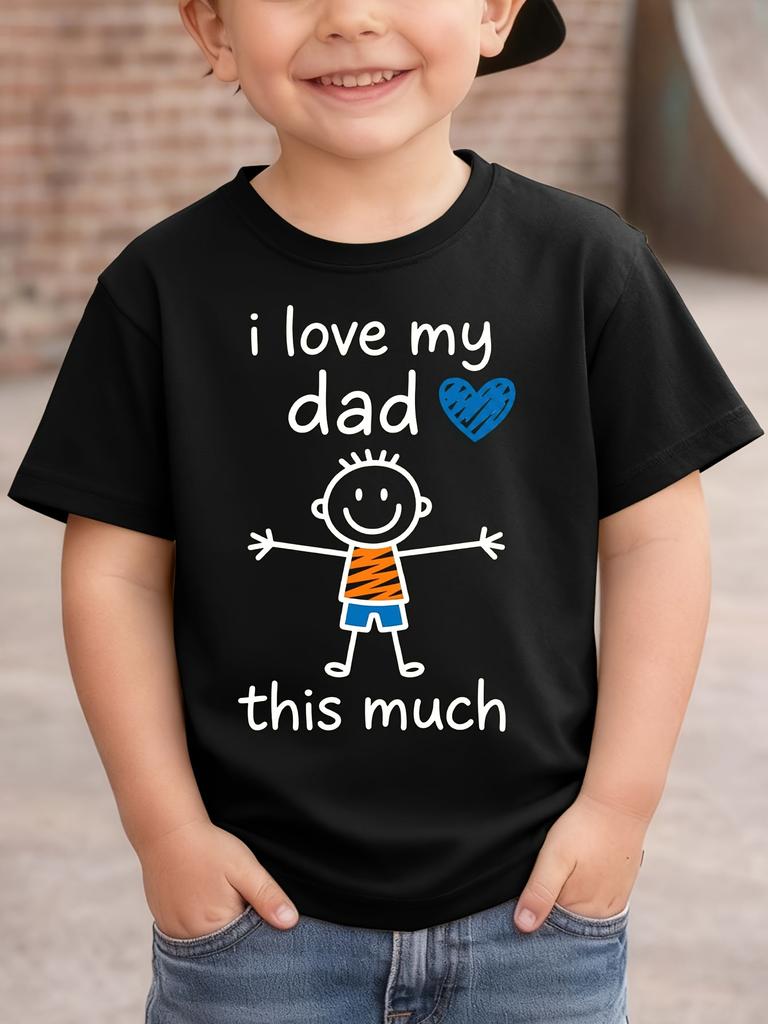 I Love My Dad Stick Figure Heart T Shirt Boys Girls Family Match Cotton Short Sleeve Summer Children Daily Casual Basic Wear