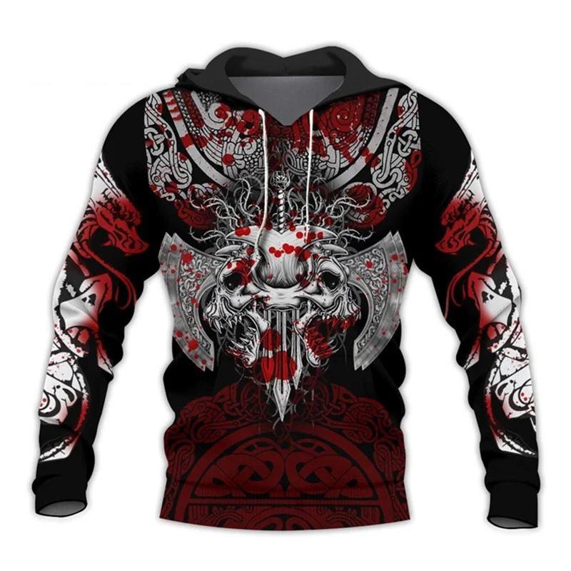 Vintage Sweatshirt Men 3D Print Viking Mythology Hooded Long Sleeve Oversized Hip Hop Hoodies kids coat