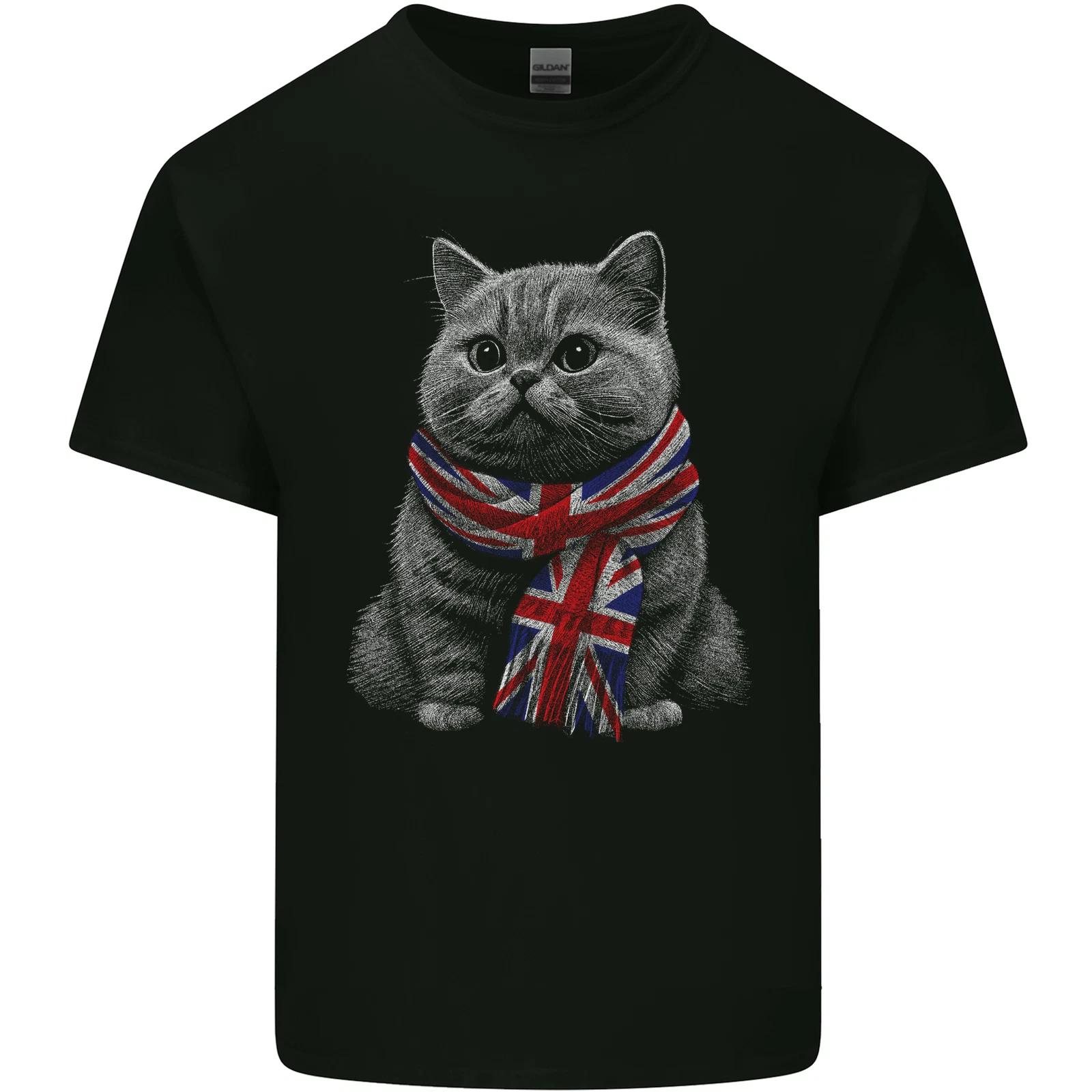 

A Cat With a Union Jack Scarf Great Britain Mens Cotton T-Shirt Tee Top M