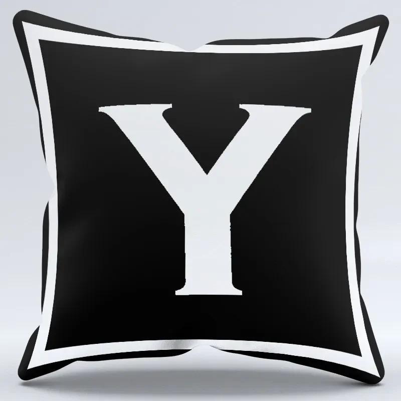 Simple Black and White Letter Print Pattern Home Bedroom Living Room Sofa Car Office Decoration Pillowcase
