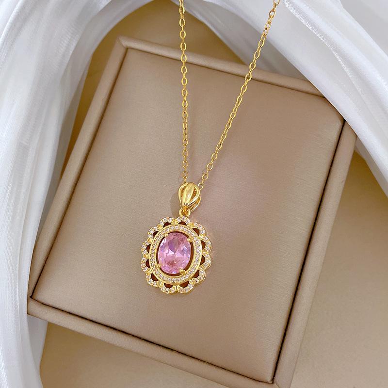 Empty Egg-Shaped Heavy Industry Full Diamond Light Luxury Temperament Gorgeous Full Diamond Necklace Female Versatile Collarbone Chain Titanium Steel