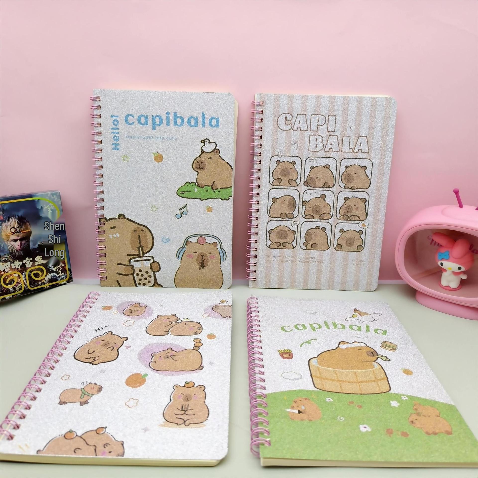 Capybara Gold Powder Coil Notebook: Creative Cute Student Journal
