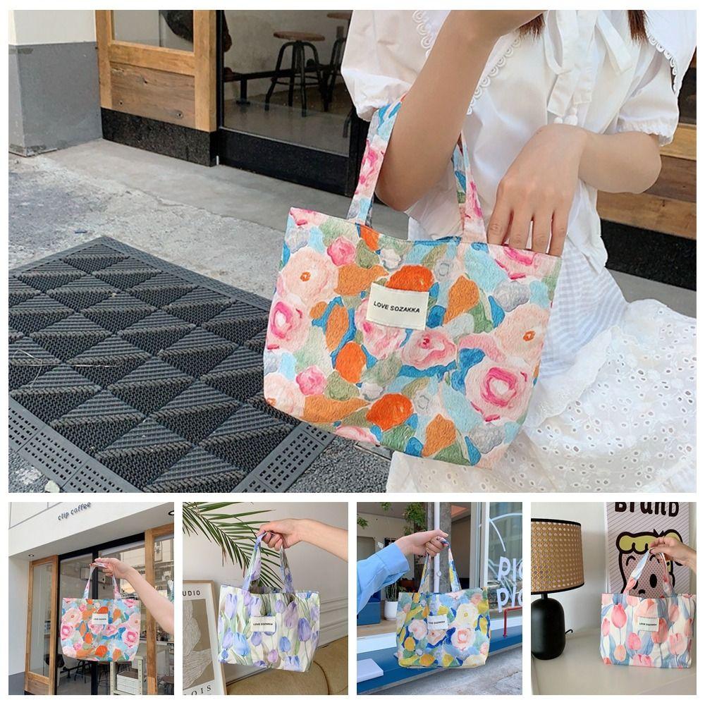 

Oil Painting Floral Canvas Tote Bag Tulip Reusable Shopping Bag Gift Tulip Handbag Girls