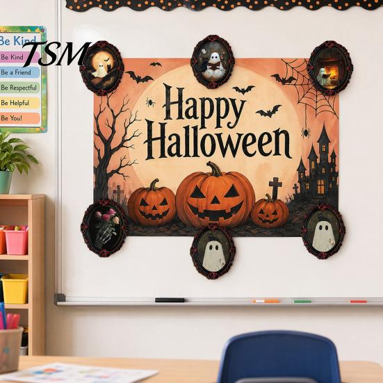 Strong Soft Magnet Fridge Accessories Halloween Wooden Refrigerator Magnets, Vintage Gothic Oval Frame Magnets with Witch Waterproof Party Supplies