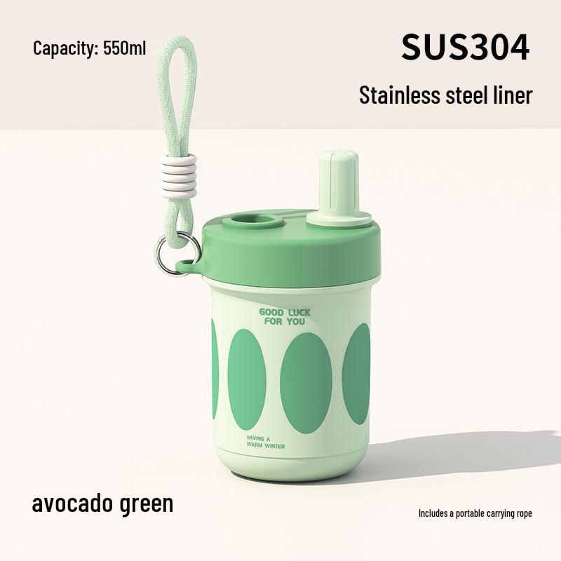 High-Value Portable Straw Cup with Lanyard, 304 Stainless Steel, Ideal for Cola and Coffee, Great Gift