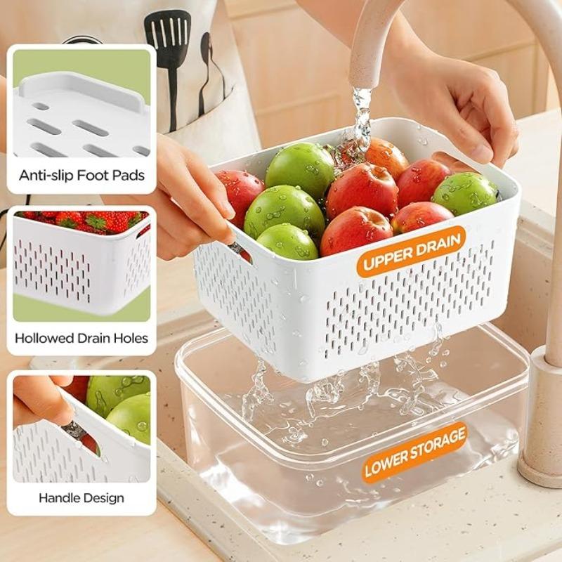 Contenants de stockage alimentaire 17 pièces pour l'organisation de la cuisine Comprend 7 couvercles 7 boîtes 3 paniers égouttoirs Idéal pour fruits et légumes