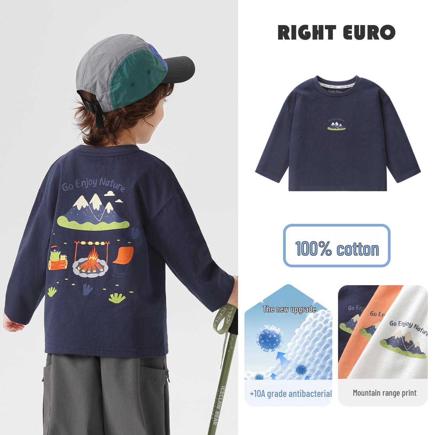 

European Boys Pure Cotton Long-Sleeve T-Shirt - Spring 2026 Toddler Kids Base Layer for Spring/Autumn 100cm