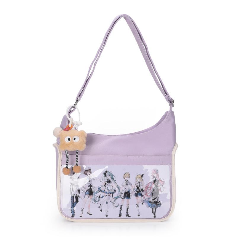 

Academy style, high-value transparent pain bag, shoulder messenger bag, soft girl girl, large-capacity bar millet class schoolbag Including pendant фиолетовый