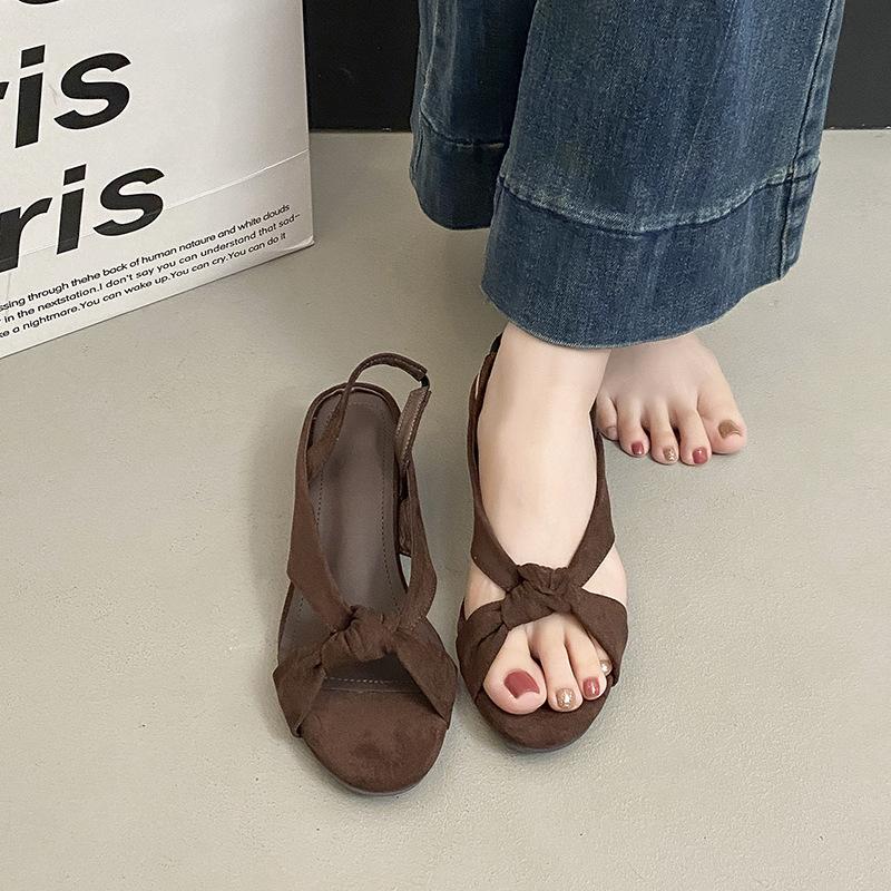 2025 new cross-band niche design simple back strap low heel versatile Roman sandals women's shoes