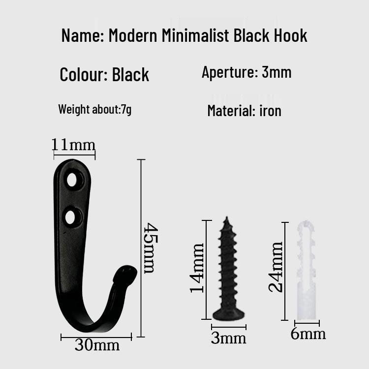 Shangli Modern Black Wrought Iron Wall Hook for Cabinets and Wardrobes