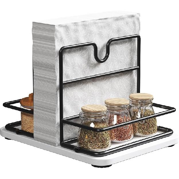 Napkin Holder for Table, 2 IN 1 Napkin Holders That Can Hold Salt Jar and Pepper Jar, Napkin Dispenser, Modern Dining Table Decor, Metal Racks and