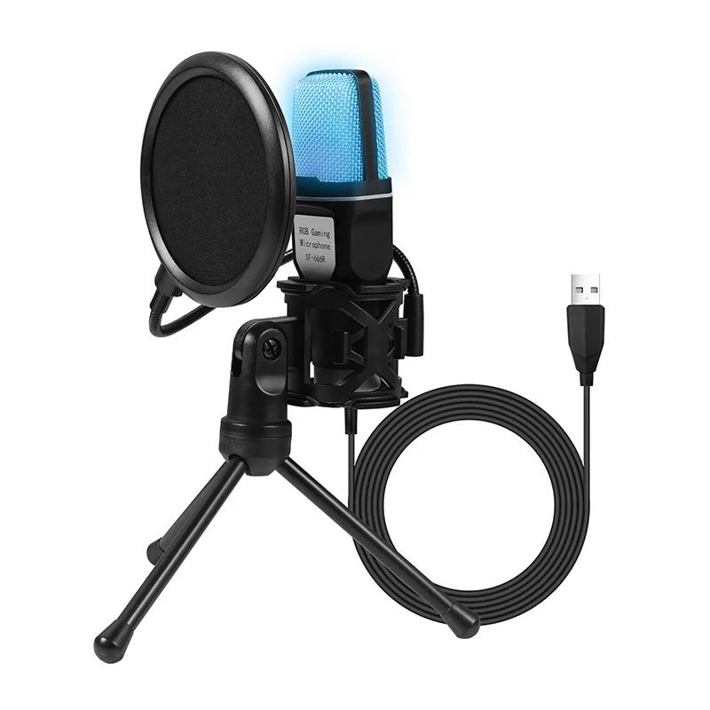 

USB Microphone RGB Microfone Condensador noise reduction Wire Game Mic for Podcast Recording Studio Streaming Laptop Desktop PC чорний