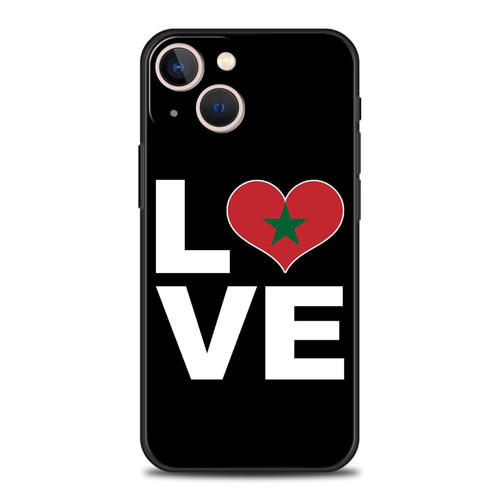 Morocco Flag Soccer Luxury Protection Soft Phone Case For iPhone 13 15 14 12 11 Pro MAX XR X SE XS 7 8 Plus Black Full Cover