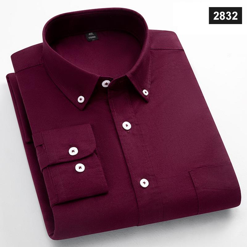 

Класична посадка Модна бавовняна сорочка з довгим рукавом для чоловіків Одна кишеня Приталений крій Повсякденний топ М який Оксфорд Однотонний Офісний одяг S