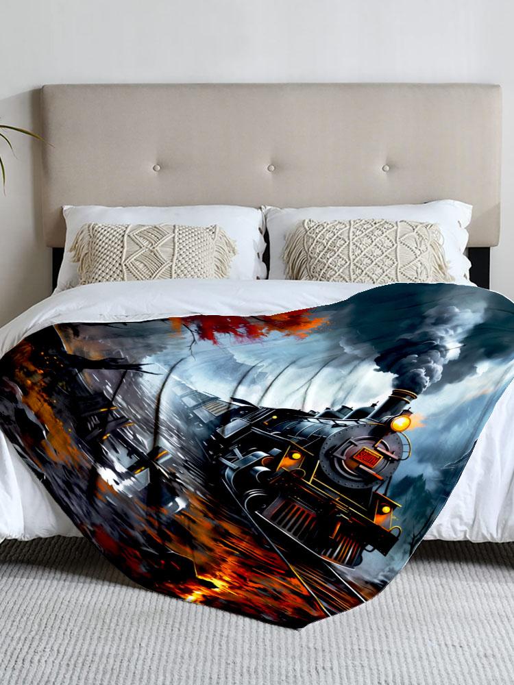 1 piece steam train theme flannel blanket, suitable for sofa, bed, office, ideal gift for family, friends, perfect for holidays.