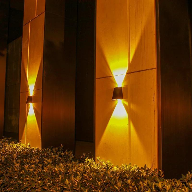 2 LED Solar Wall Lamp Waterproof Outdoor Up and Down Luminous Light for Garden Balcony Villa Patio Yard Street Decor Lighting