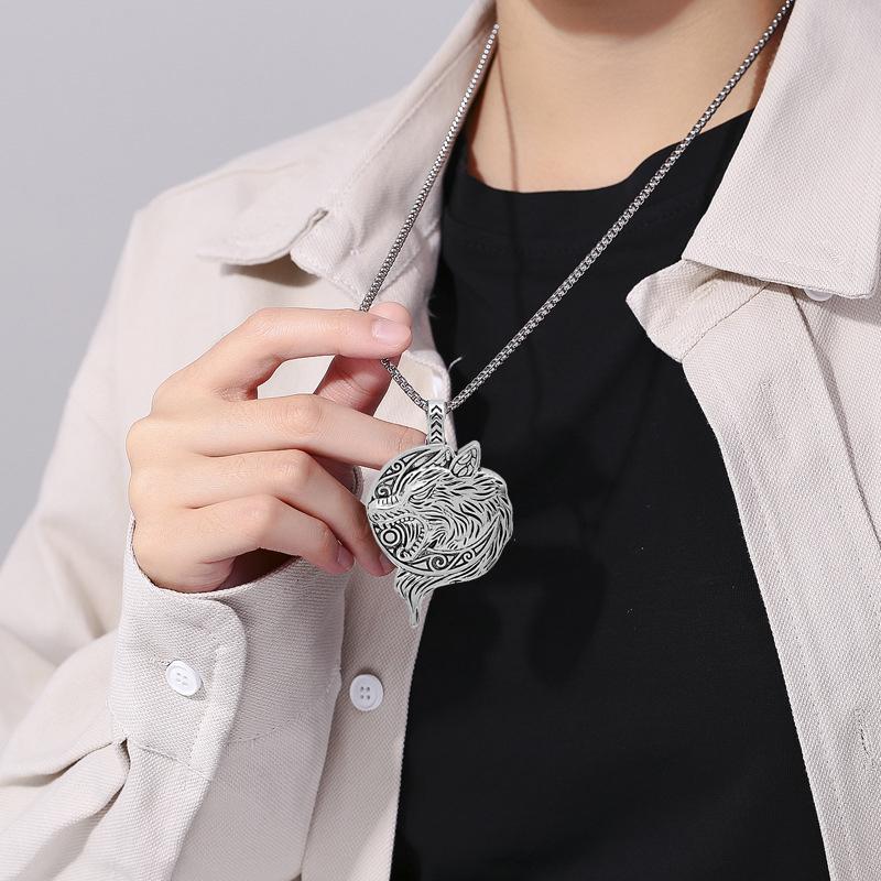 Norse Viking Necklace Vegvisir Symbol Compass Wolf Head Raven Hammer Pendant Vintage Stainless Steel Jewelry for Men Women