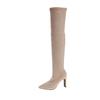 2025 New Fall Winter Over The Knee Boots Women's Pointed Toe Suede Sleeve Non-Slip Plus Suede Warm Heeled Fashion Boots