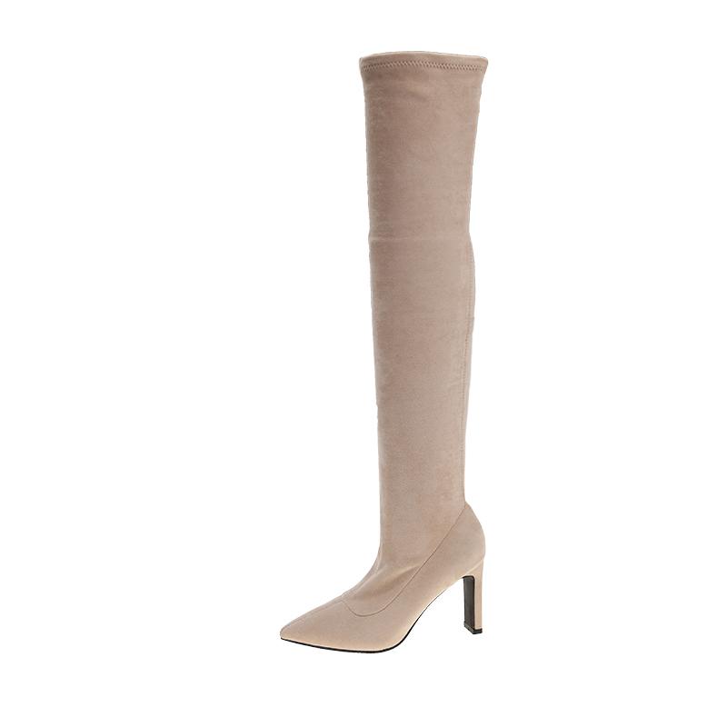2025 New Fall Winter Over The Knee Boots Women's Pointed Toe Suede Sleeve Non-Slip Plus Suede Warm Heeled Fashion Boots