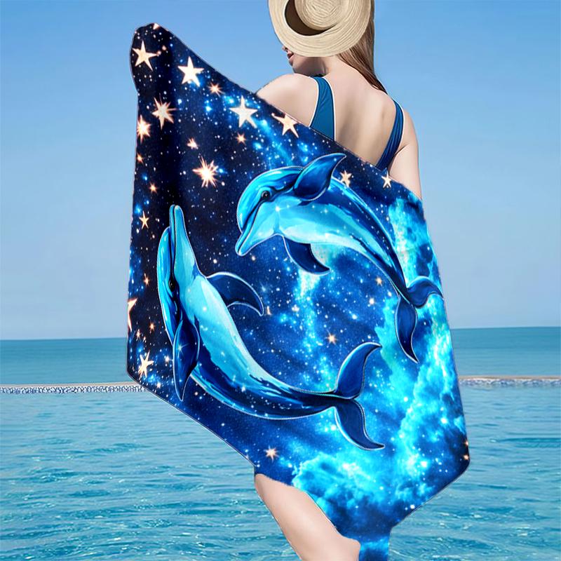 Dolphins In Starry Sky Beach Towel, Super Soft Microfiber, Gift for Her/Him, Birthday, for Pool, Beach, Travel, Home Decor Fan gifts