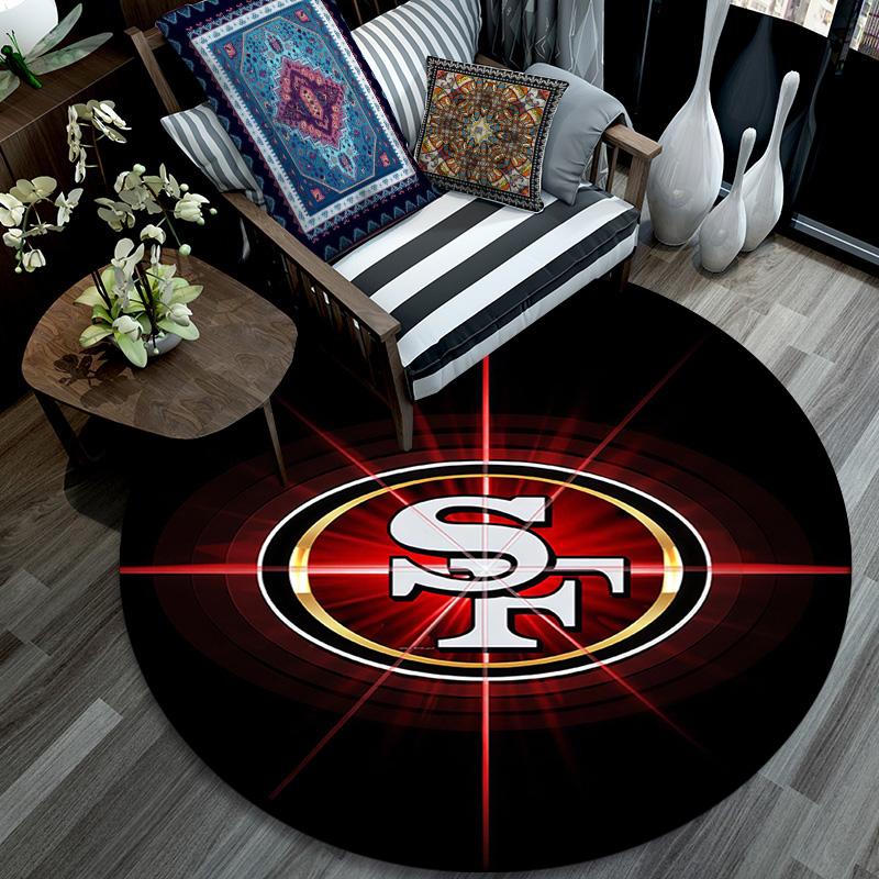 San Francisco 49ers Round Area Rug,Carpet Rug for Living Room Bedroom Sofa Playroom Decor,Non-slip Floor Mat