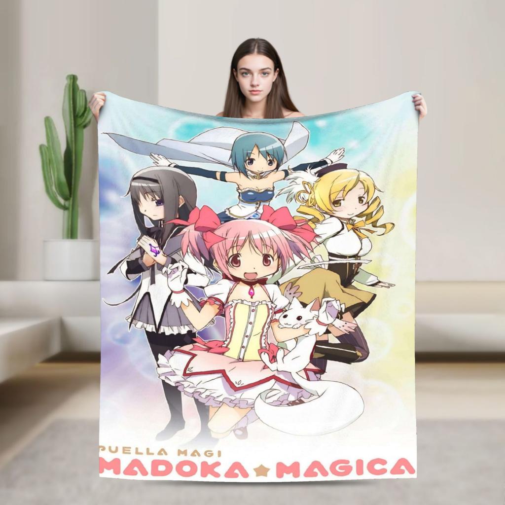 Anime Puella Magi Madoka Magica Blanket Plush Throw Blanket For Girls Boys Couch Chair Sofa Bed Flannel Bedspread Bed Cover