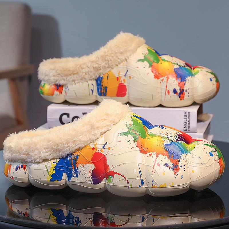 

Зимние женские и мужские плюшевые тапочки, домашние непромокаемые теплые домашние хлопковые туфли, удобная хлопковая обувь на плоской подошве для спальни, домашняя обувь для пар 45-46 бежевый