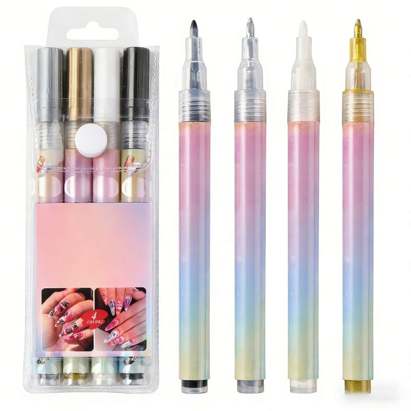 4Color Quick Dry Nail Art Pen Markers Nail Polishing Pen Safe Ink for Precise Designs Portable Use in Any Situation