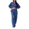 Casual Cotton Linen Shirt And Drawstring Wide Leg Pants Set For Women Spring