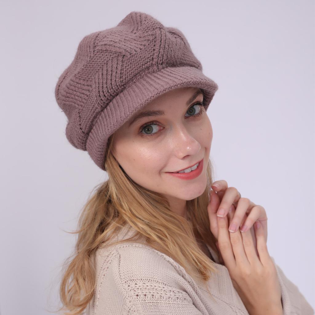 New Autumn and Winter Fleece Cap for Women Knitted Rabbit Fur Thread  Warm  Fashionable and Cold Proof Beret Hood