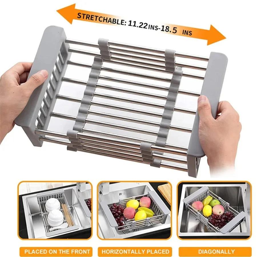 1 stücke Edelstahl Küche Waschbecken Abfluss Lagerung Rack Schalen Gemüse Obst Reinigung Versenkbare Ablauf Korb Küche Werkzeuge