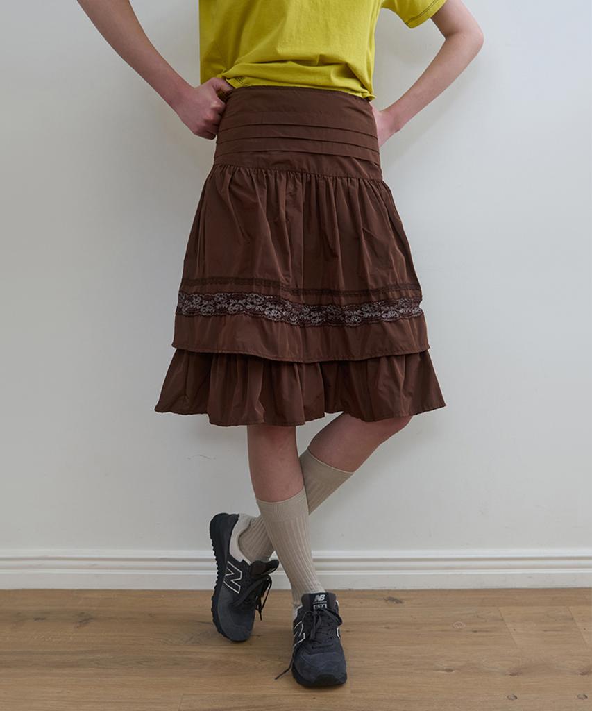 Nokeontencheu 337. Tiered Lace Skirt _ Brown