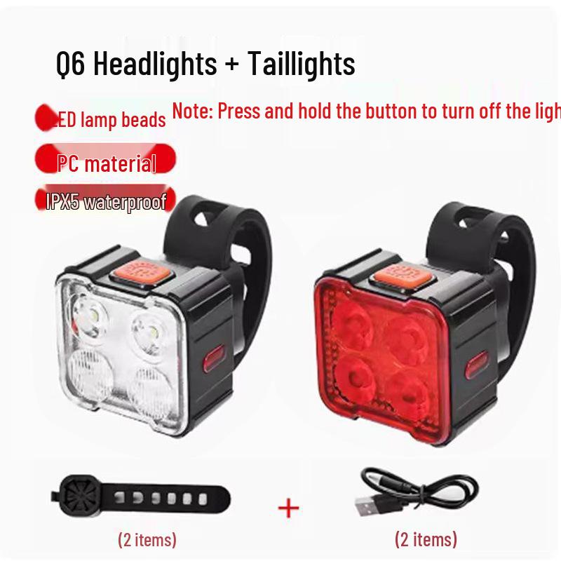 LED Mountain Bike Headlight & Taillight Set for Night Riding - Outdoor Cycling Safety Lights