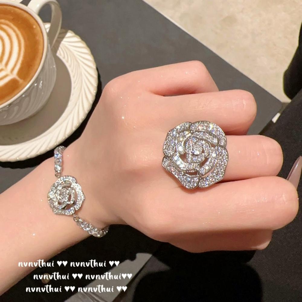 

Ожерелье со сверкающим цветком розы и драгоценным камнем, позолоченное золото 18 карат, цветок розы, циркон, полная бриллиантовая цепочка на ключицу, серьги с кисточками Open Ring