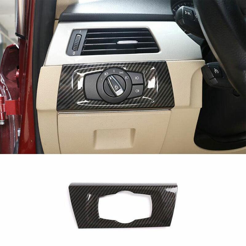 Fit For BMW 3-Series E90 2005-2012 ABS Carbon Fiber Headlight Button Frame Trim