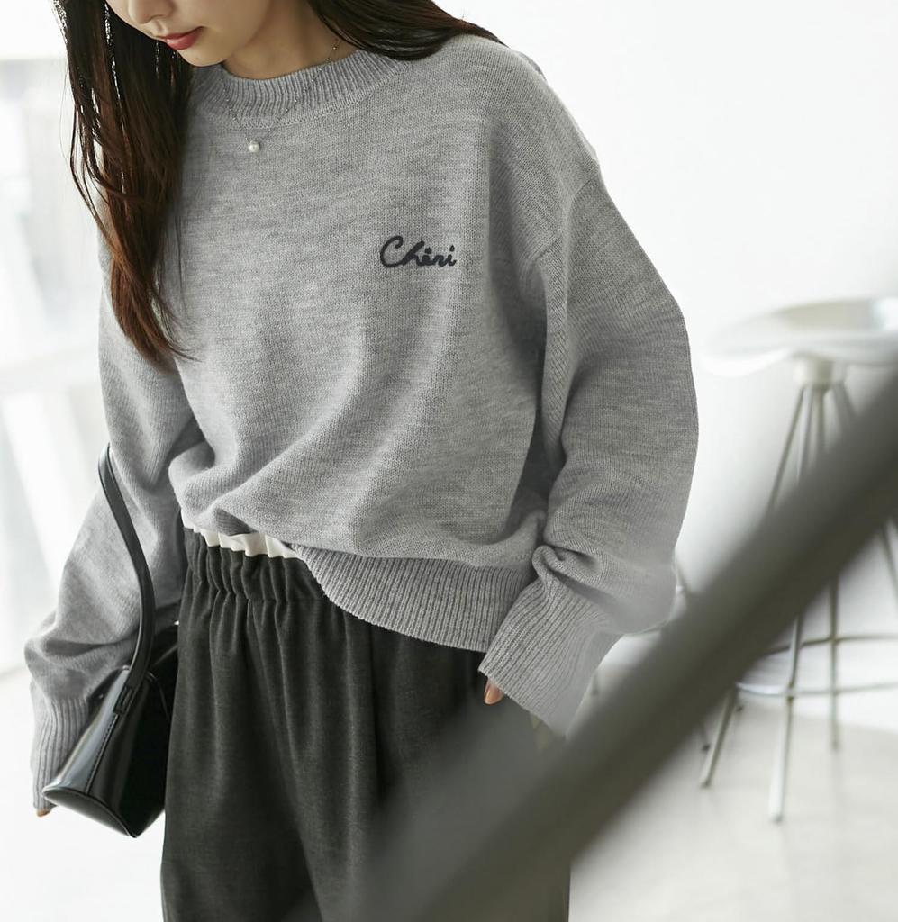 ROPE PICNIC Knit Pullover Logo Embroidered Knit GDM64000 Light Gray [WEB Exclusive] Mid-Gauge Pullover/Anti-Static/Machine Washable, Women's (08)