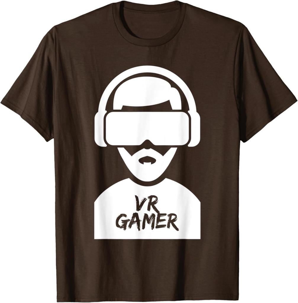 VR Gamer TShirt Virtual Reality Headset Graphic Print Cotton Casual Tee for Men