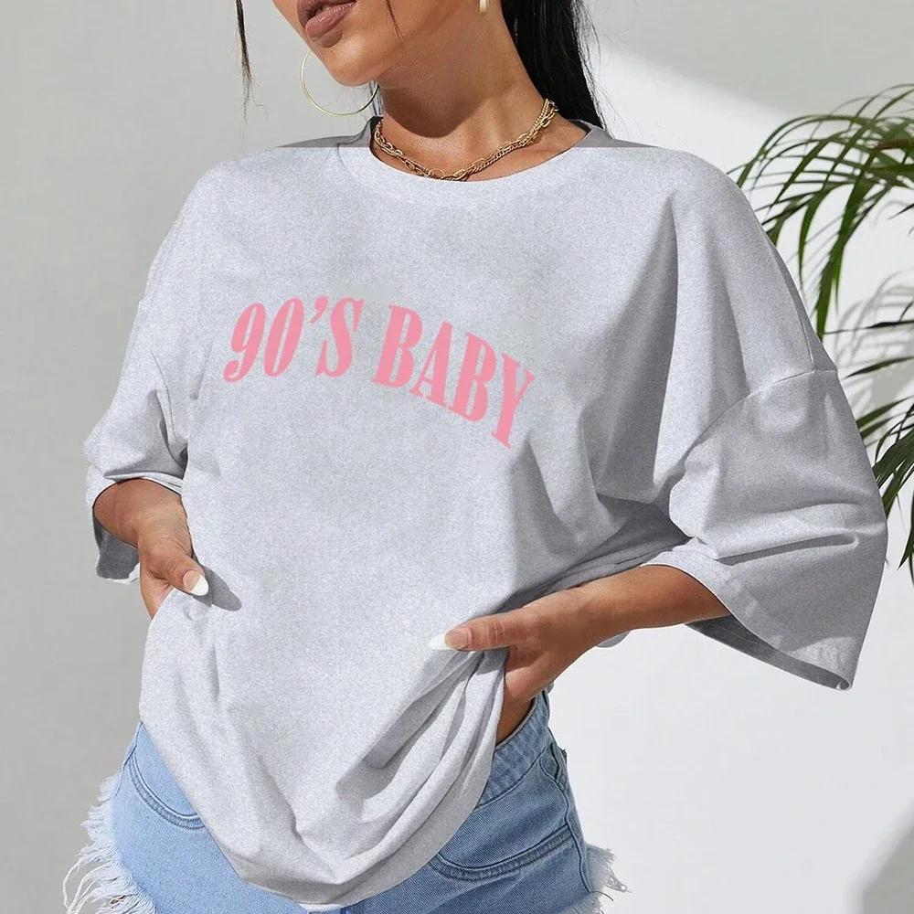 90s Creativity Letter Tshirts For Unisex Funny Tops Street Hip Hop Clothing Allmath Female Short Sleeve