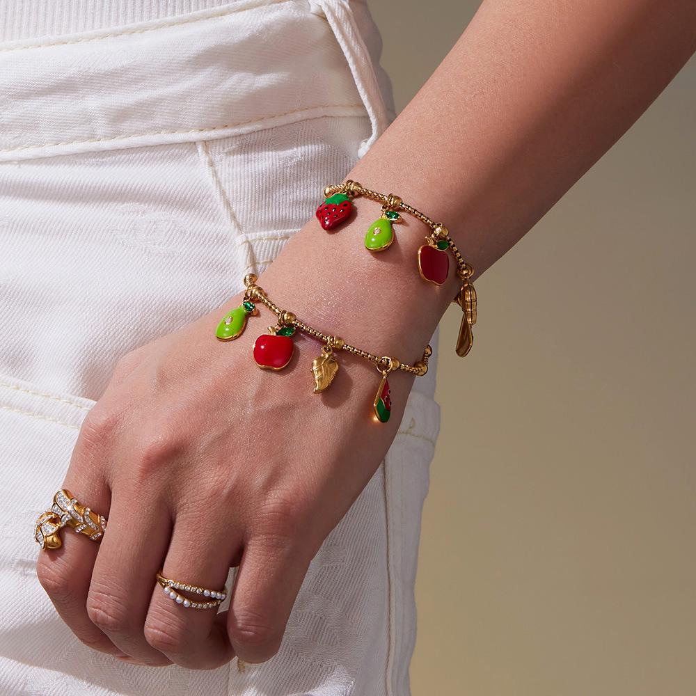 Qiong Yao Drip Glaze Multi-Pendant 18K Gold-Plated Bracelet Jewelry Set