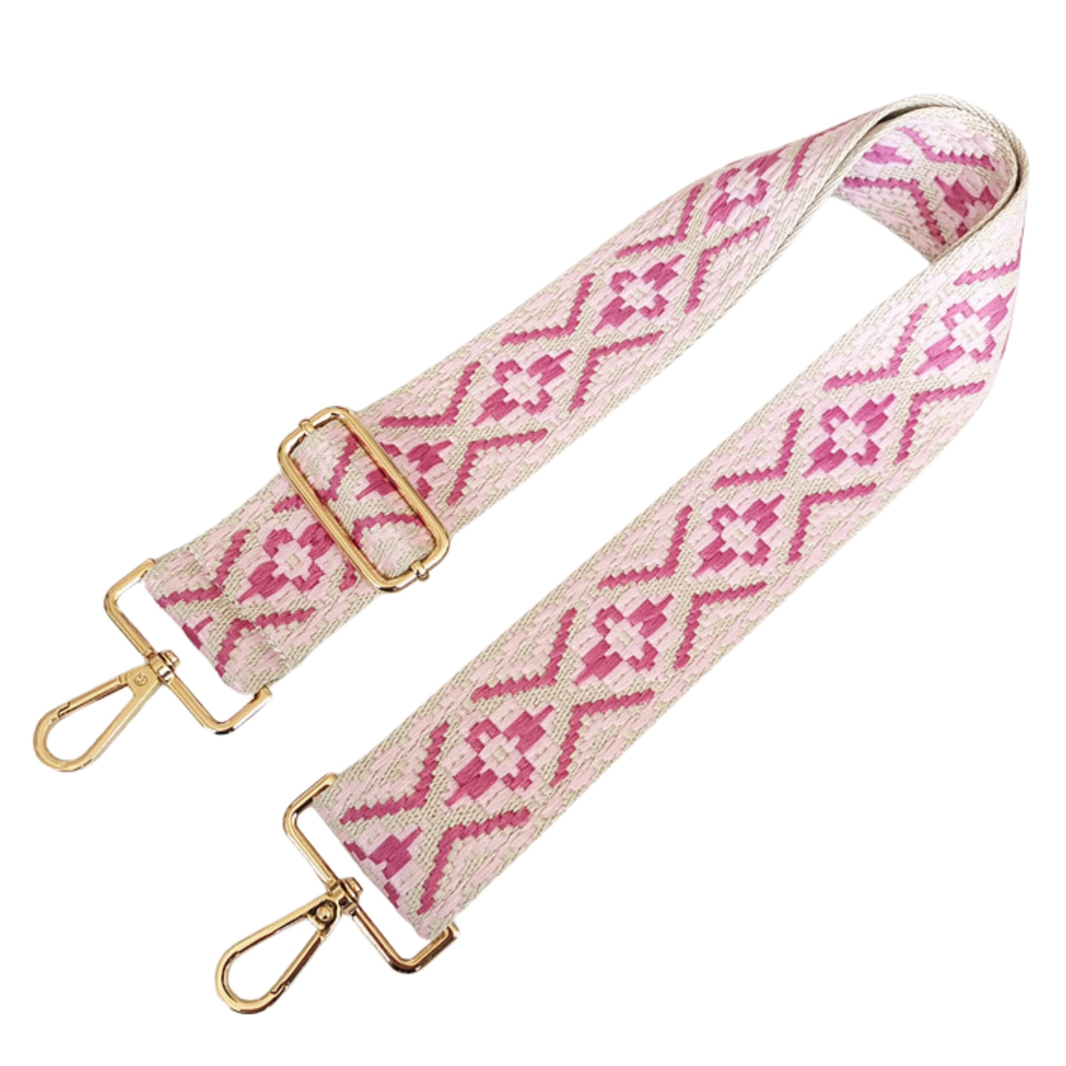 

Purroo Shoulder Strap with Embroidered 5cm Thick Nylon Comfortable for and Smartphones Design, Wide, Belt, Bags, Cameras, (Pink) розовый