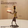 Iron African Tribal Lady Figurine Tealight Candle Holders Decorative Art Piece Ornament For Home Office Tabletop Display