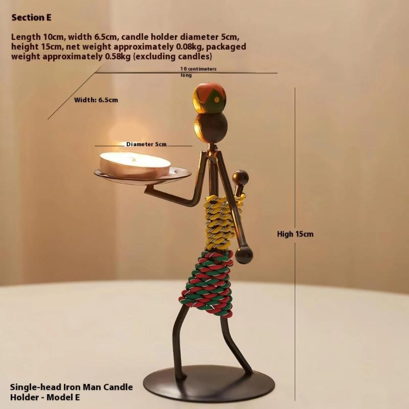 Iron African Tribal Lady Figurine Tealight Candle Holders Decorative Art Piece Ornament For Home Office Tabletop Display