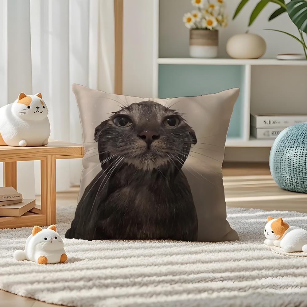 Pet Cat Funny Memes Pillow Case Silky Elegant Comfort Sofa Bed Invisible Zipper