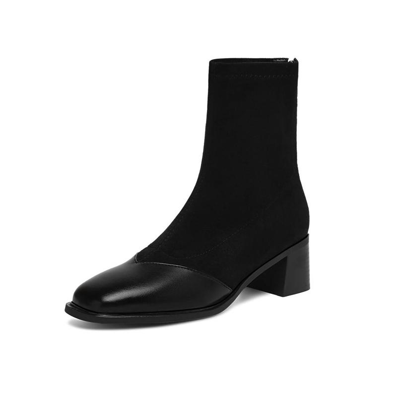 Krazing Pot Microfiber Flock Round Toe Med Heels Elastic Boots Size 43 Slip On Women Patch Work Ankle Boots