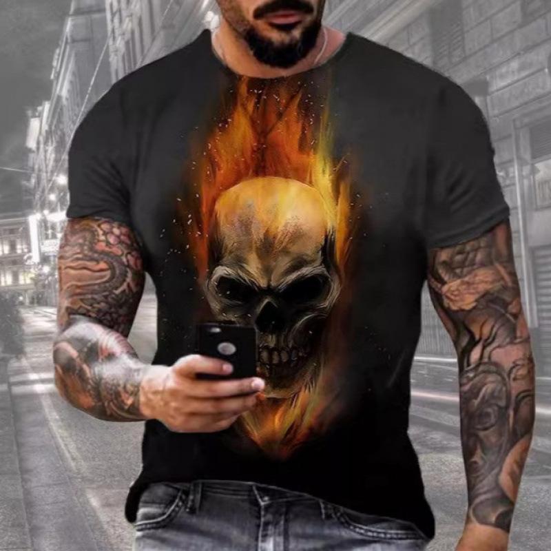 Bold Skull Graphic Short Sleeve T-Shirt, Edgy Streetwear For Men