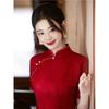 Red engagement cheongsam dress full open new Chinese retro elegant bridal wedding toast dress morning robe