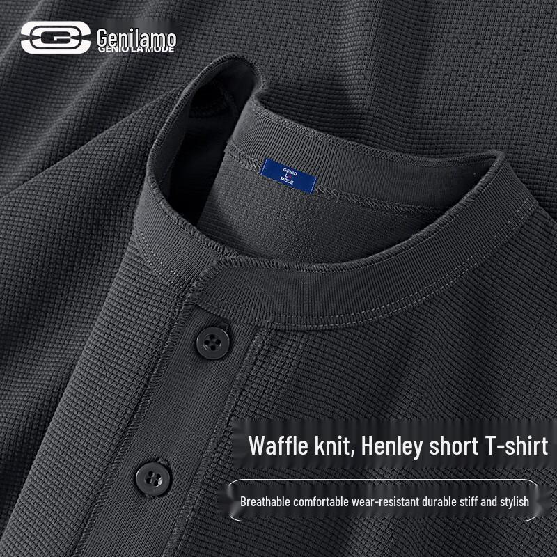 

GENIOLAMODE Men s Waffle Knit Henley Long Sleeve T-Shirt 3XL